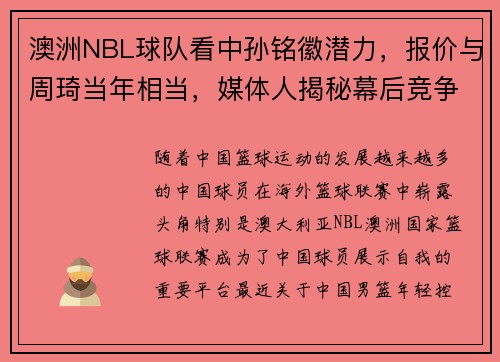 澳洲NBL球队看中孙铭徽潜力，报价与周琦当年相当，媒体人揭秘幕后竞争