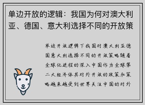 单边开放的逻辑：我国为何对澳大利亚、德国、意大利选择不同的开放策略？