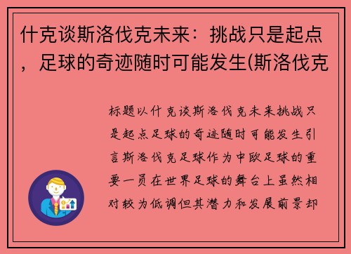 什克谈斯洛伐克未来：挑战只是起点，足球的奇迹随时可能发生(斯洛伐克这个球队怎么样)