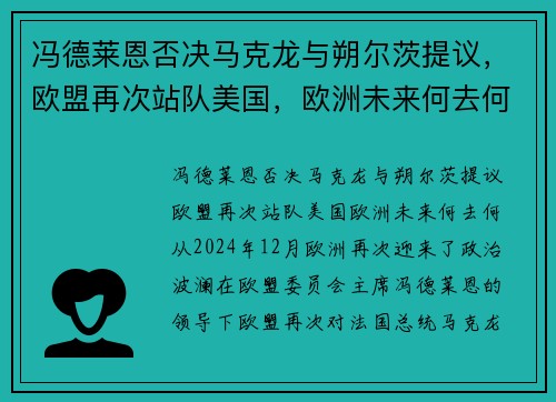 冯德莱恩否决马克龙与朔尔茨提议，欧盟再次站队美国，欧洲未来何去何从
