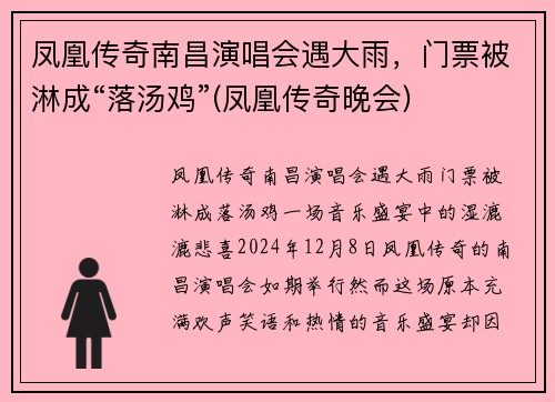 凤凰传奇南昌演唱会遇大雨，门票被淋成“落汤鸡”(凤凰传奇晚会)