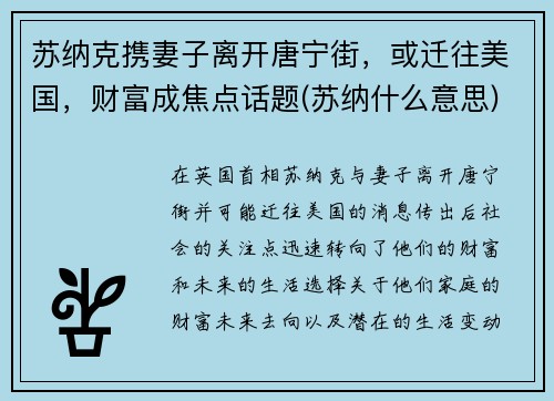 苏纳克携妻子离开唐宁街，或迁往美国，财富成焦点话题(苏纳什么意思)