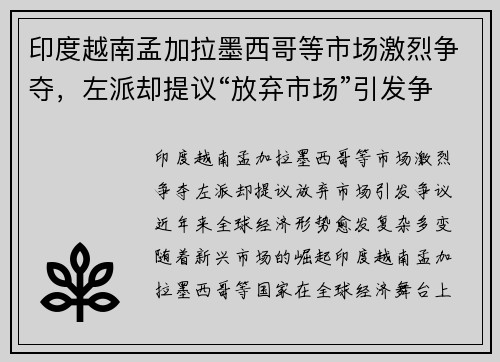 印度越南孟加拉墨西哥等市场激烈争夺，左派却提议“放弃市场”引发争议